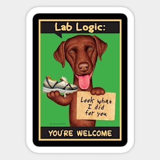 Chocolate Lab holding shoe and sign Sticker